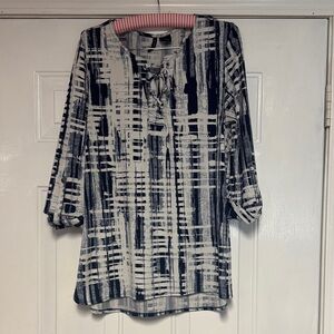 new directions Navy & White Lace-Up Plaid Tunic